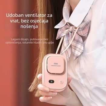 Ventilator bez lopatica za vrat i pojas — USB prijenosni stolni ventilator, 3 brzine, brushless motor, ugrađena baterija 1200–2000 mAh, buka 45–50 dB