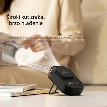 Ventilator bez lopatica za vrat i pojas — USB prijenosni stolni ventilator, 3 brzine, brushless motor, ugrađena baterija 1200–2000 mAh, buka 45–50 dB
