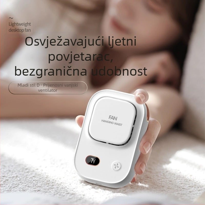 Ventilator bez lopatica za vrat i pojas — USB prijenosni stolni ventilator, 3 brzine, brushless motor, ugrađena baterija 1200–2000 mAh, buka 45–50 dB