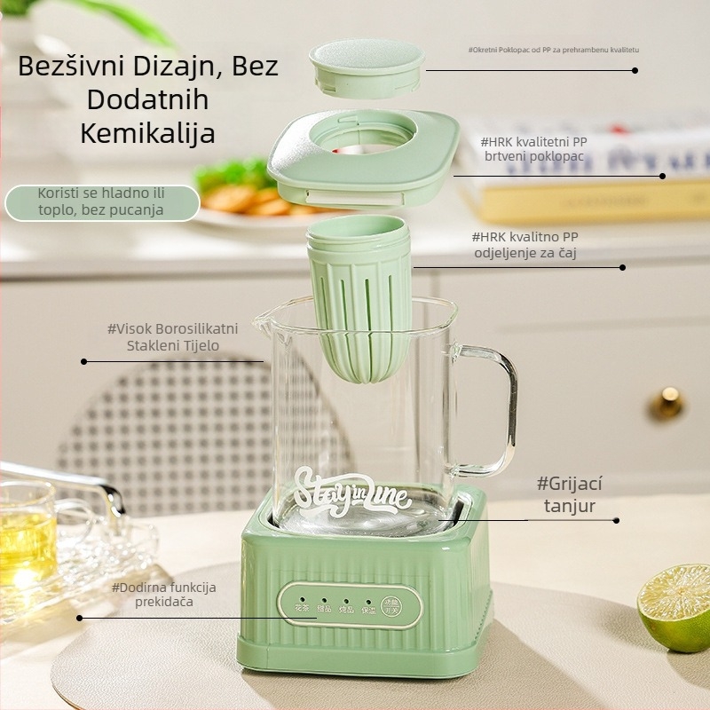 Zdravstvena posuda za čaj s digitalnim termostatom, staklena tijela, 500W, model MZS-500B, za 2-3 osobe
