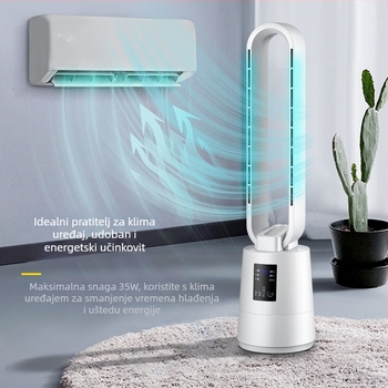 BORMA bezlopatni stojeći ventilator s DC napajanjem, 220V, 12 brzina protoka zraka, daljinsko upravljanje, 2–8 sati tajmer, filtracija aktivnim ugljenom