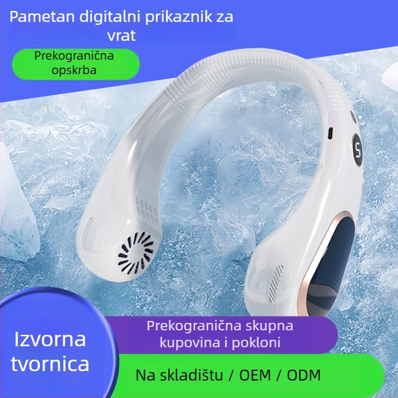 Nosivi ventilator za vrat – ugrađena baterija 2000–4000mAh, USB punjenje, bez lopatica turbinski dizajn, 5 brzina, trajanje rada 6–8 sati