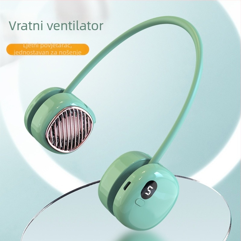 Ventilator bez lopatica za vrat, prijenosni, sklopivi, s digitalnim zaslonom, pet brzina, tih, snažan protok zraka