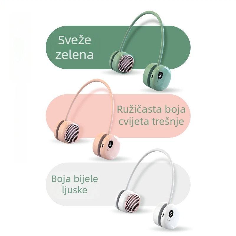Ventilator bez lopatica za vrat, prijenosni, sklopivi, s digitalnim zaslonom, pet brzina, tih, snažan protok zraka