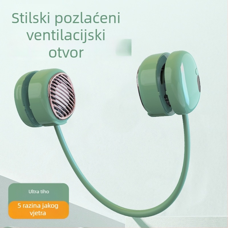 Ventilator bez lopatica za vrat, prijenosni, sklopivi, s digitalnim zaslonom, pet brzina, tih, snažan protok zraka