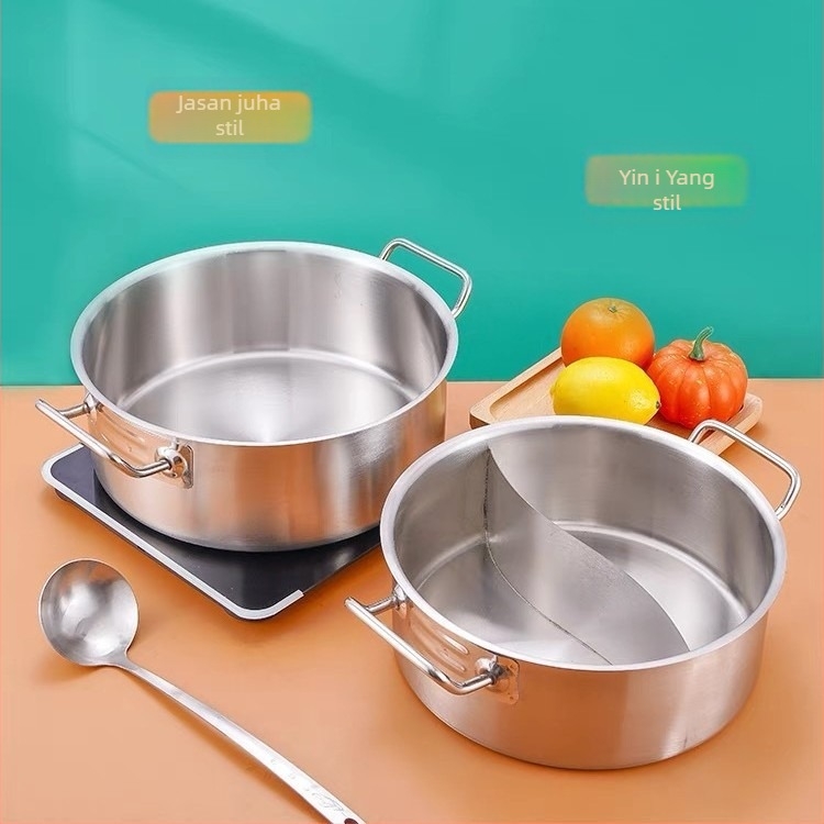 Nehrđajući čelični lonac za hot pot, ravno dno, 6,1–10 L, dvostruke ručke, premaz protivlijepljiv