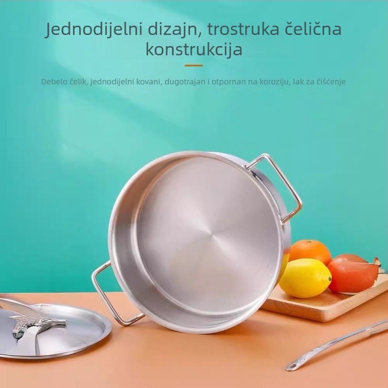 Nehrđajući čelični lonac za hot pot, ravno dno, 6,1–10 L, dvostruke ručke, premaz protivlijepljiv