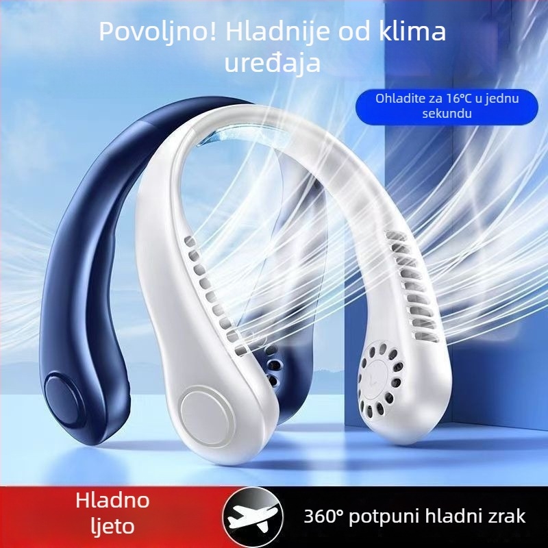 Ventilator za vrat bez lopatica, USB punjenje, 4 brzine, ugrađena baterija 1200–2000 mAh, motor bez četkica