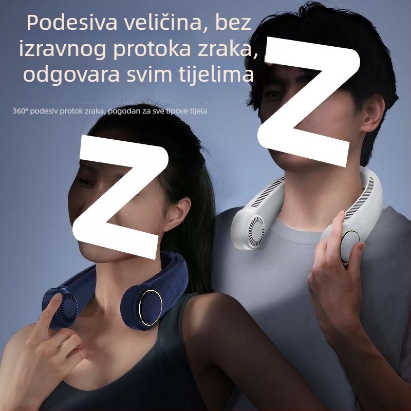 Ventilator za vrat bez lopatica, USB punjenje, 4 brzine, ugrađena baterija 1200–2000 mAh, motor bez četkica