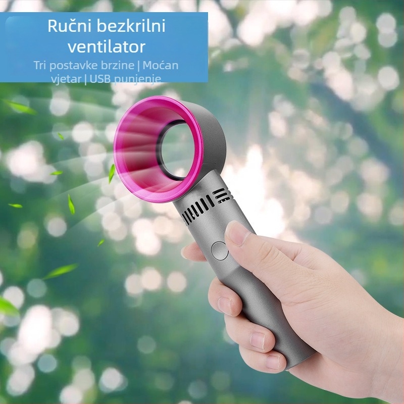 Bezlopatni ručni ventilator, USB punjenje, ugrađena baterija 1200-2000 mAh, 3 brzine, buka 45-50 dB