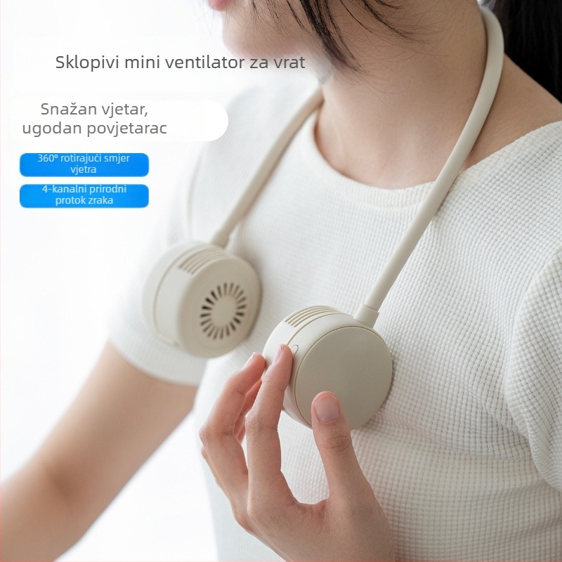 Nosivi ventilator oko vrata, sklopivi USB punjivi mini ventilator, dugotrajna baterija, prenosan za vanjsku upotrebu