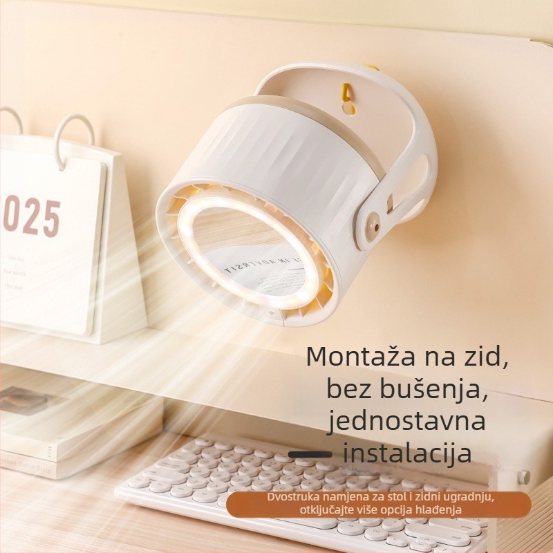 USB stolni ventilator s noćnim svjetlom, bez lopatica, turbinski dizajn, ugrađena baterija 2000–4000 mAh, 5 brzina, tih 36 dB, brushless motor