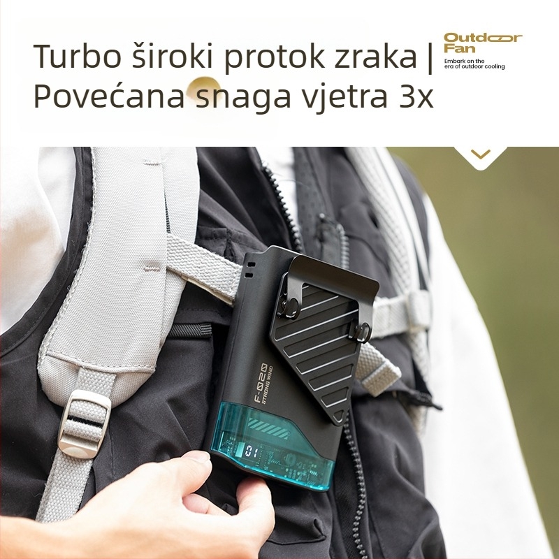 Nosivi ventilator za vrat i struk s turbinskom bez lopatica, 3 brzine, zamjenjiva baterija 300–500 mAh, trajanje rada 3–6 sati, niska buka
