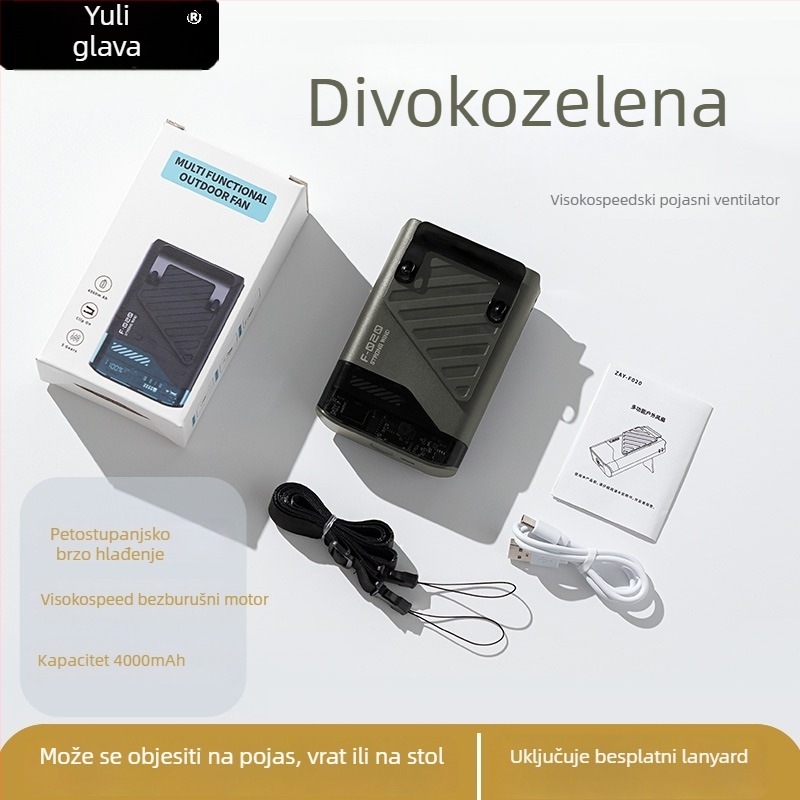 Nosivi ventilator za vrat i struk s turbinskom bez lopatica, 3 brzine, zamjenjiva baterija 300–500 mAh, trajanje rada 3–6 sati, niska buka