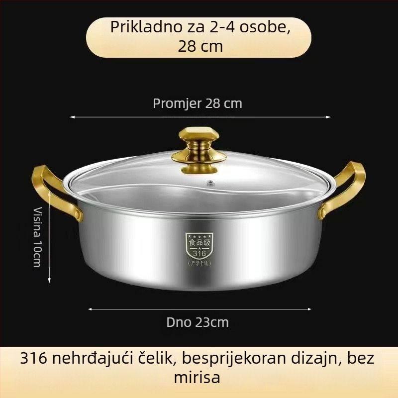 Hot pot od 304 nehrđajućeg čelika, kapacitet 2,1–4 l, ne-električni, marka Unique