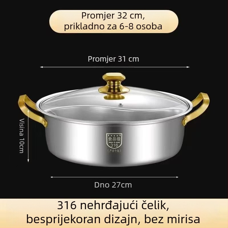 Hot pot od 304 nehrđajućeg čelika, kapacitet 2,1–4 l, ne-električni, marka Unique