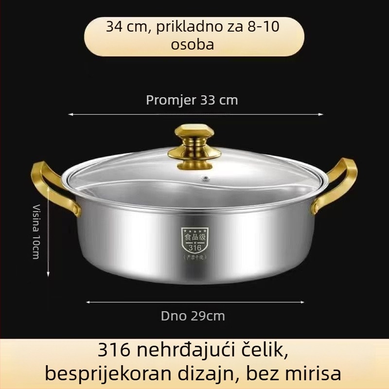 Hot pot od 304 nehrđajućeg čelika, kapacitet 2,1–4 l, ne-električni, marka Unique