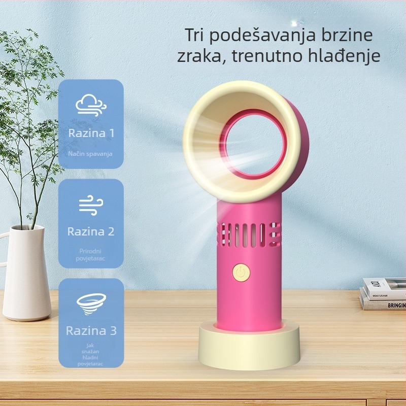 Ručni ventilator bez lopatica, USB punjenje, ugrađena litijska baterija, brushless motor, 3 brzine