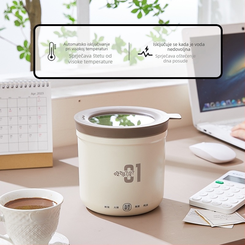 Mini električni lonac za studentski dom, kapacitet do 2 L, za 1 osobu, upravljanje gumbom, nelepivi unutarnji premaz, čišćenje u jednoj jedinici
