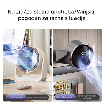 Prijenosni USB stolni ventilator s ugrađenom baterijom i digitalnim zaslonom, 5 lopatica, 5 brzina