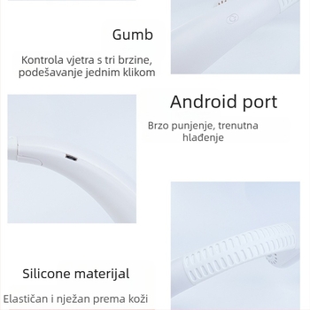 Ventilator za vrat bez lopatica, USB punjenje, kompaktni mini ventilator s ugrađenom baterijom 1200–2000 mAh, 3 brzine