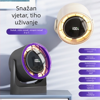 Stolni USB ventilator bez lopatica, ugrađena litijska baterija 1200–2000 mAh, 5 razina brzine, motor bez četkica