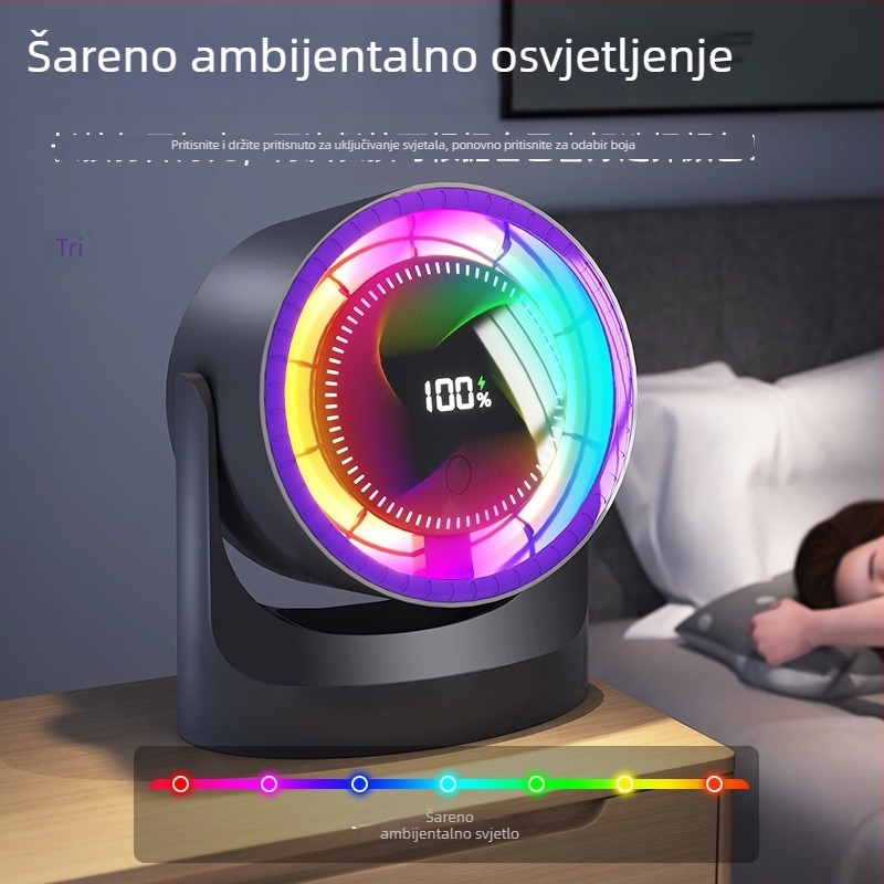 Stolni USB ventilator bez lopatica, ugrađena litijska baterija 1200–2000 mAh, 5 razina brzine, motor bez četkica