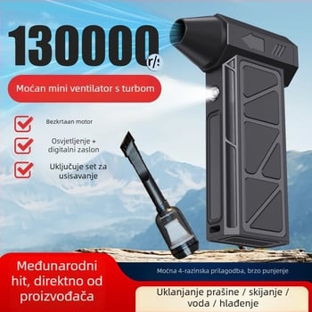 Ručni bežični ventilator s ugrađenom baterijom, 4 brzine, 160 W, USB punjenje, težina 0.25 kg
