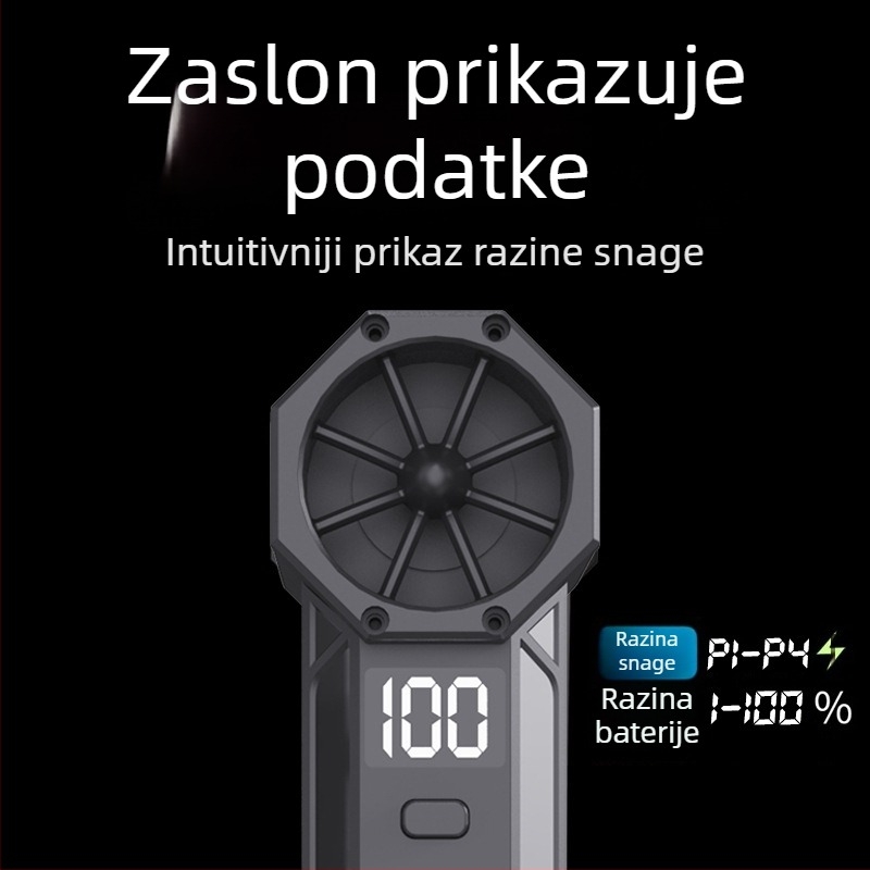 Ručni bežični ventilator s ugrađenom baterijom, 4 brzine, 160 W, USB punjenje, težina 0.25 kg
