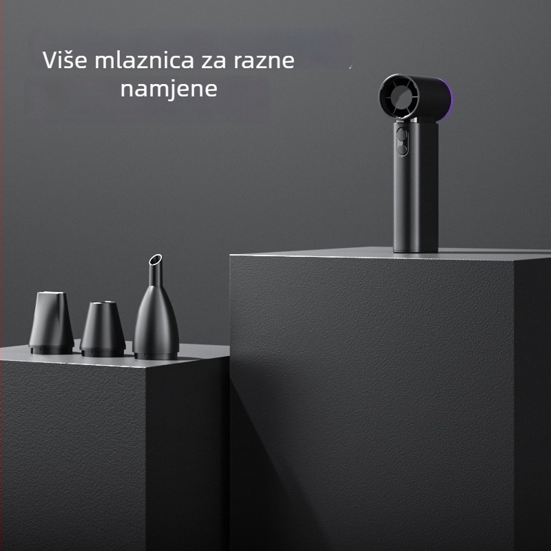 Ručni džepni ventilator s bezlopaticnim dizajnom, motor bez četkica, ugrađena baterija 6000 mAh, USB punjenje, 4 brzine, buka ispod 36 dB