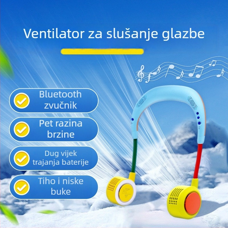 Bluetooth bešični ventilator za vrat, bez lopatica, prijenosni tiši vanjski ventilator za sport