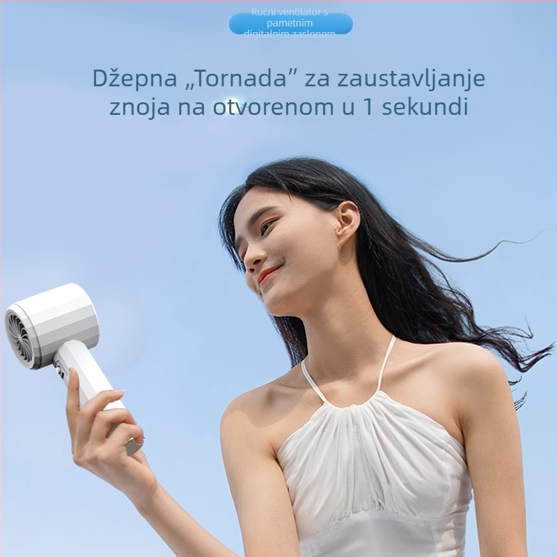 Prijenosni ručni ventilator s digitalnim zaslonom, USB punjenje, za vanjsku upotrebu, kompaktno i snažno