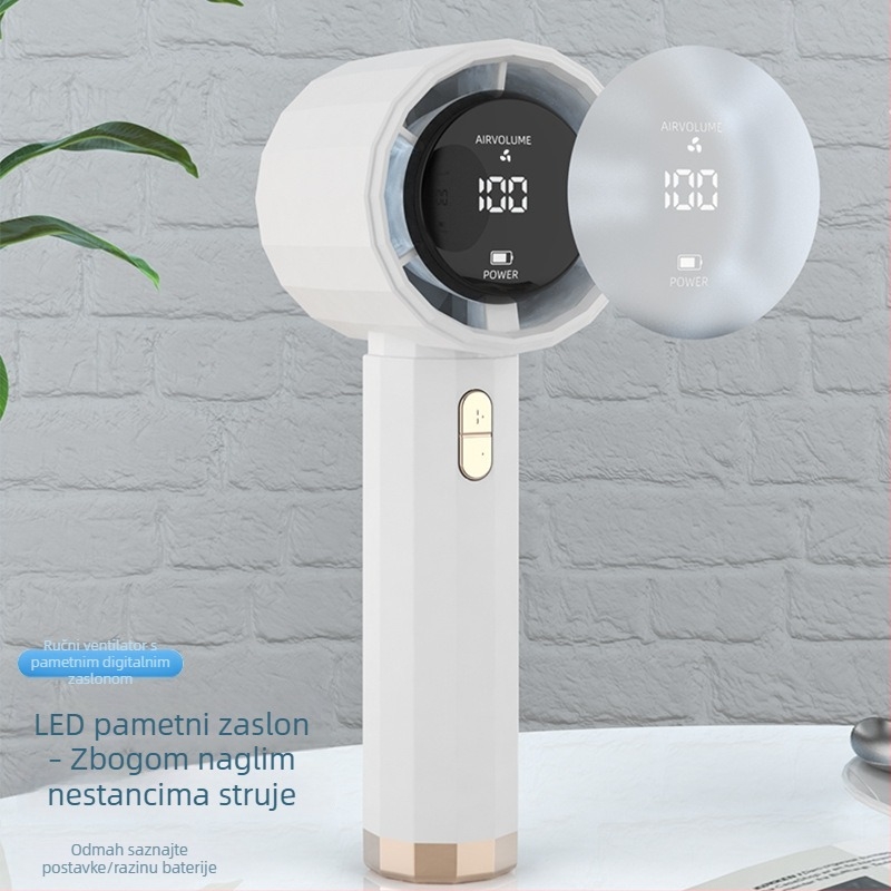 Prijenosni ručni ventilator s digitalnim zaslonom, USB punjenje, za vanjsku upotrebu, kompaktno i snažno
