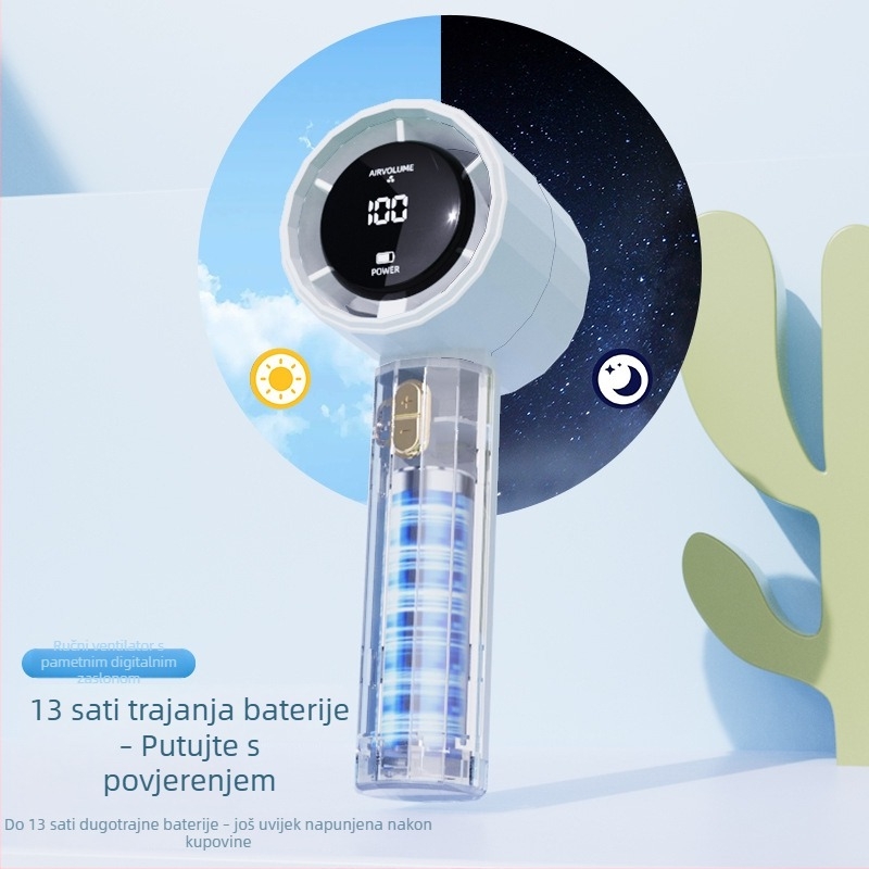 Prijenosni ručni ventilator s digitalnim zaslonom, USB punjenje, za vanjsku upotrebu, kompaktno i snažno