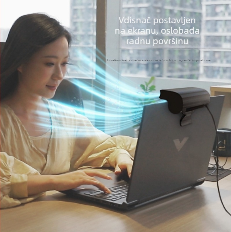 Clip-on bezlopatni ventilator s pročišćivačem zraka i negativnim ionima, kabelsko upravljanje, 4 brzine, 5V 5W