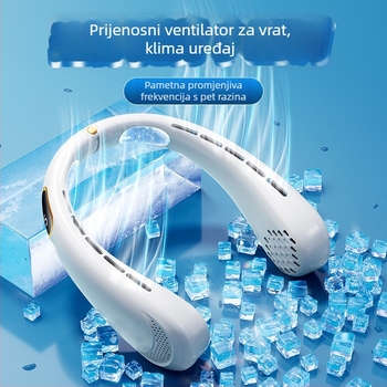Bez lopatica ventilator za vrat, 5-stupanjska regulacija brzine, ugrađena baterija 2000–4000 mAh, USB napajanje, niska buka 36–45 dB