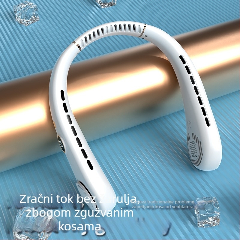 Bez lopatica ventilator za vrat, 5-stupanjska regulacija brzine, ugrađena baterija 2000–4000 mAh, USB napajanje, niska buka 36–45 dB