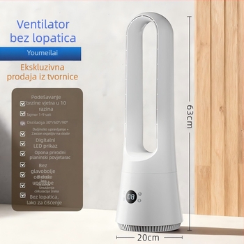 Pametan bezlopatični stolni i stojeći ventilator s daljinskim upravljačem, 220V, 20W, buka 45–50 dB, tajmer >8 sati, prirodan zrak