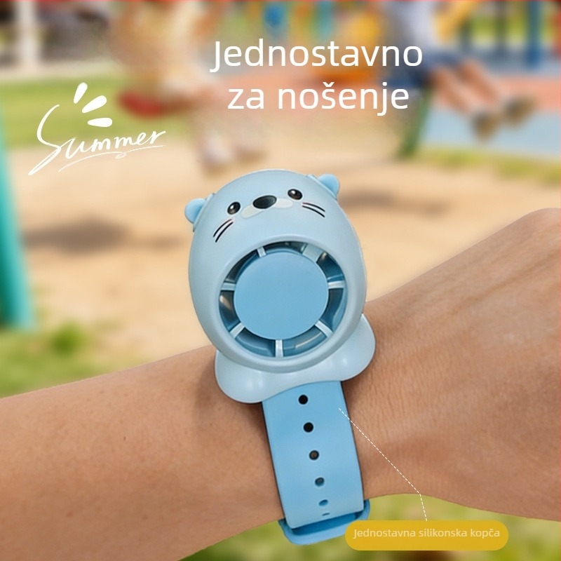 Ventilator bez lopatica za djecu u obliku sata, s tri brzine, tih, dugotrajna baterija, USB punjenje, mini ručni ventilator