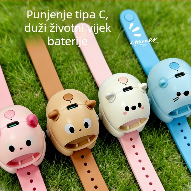 Ventilator bez lopatica za djecu u obliku sata, s tri brzine, tih, dugotrajna baterija, USB punjenje, mini ručni ventilator
