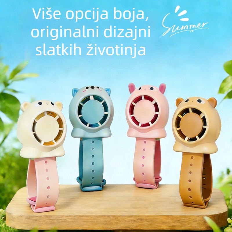 Ventilator bez lopatica za djecu u obliku sata, s tri brzine, tih, dugotrajna baterija, USB punjenje, mini ručni ventilator
