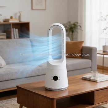 Ventilator bez lopatica za podnu upotrebu s dodirnim zaslonom, oscilacijom i daljinskim upravljačem; 220V, 50Hz, 30W, brushless motor