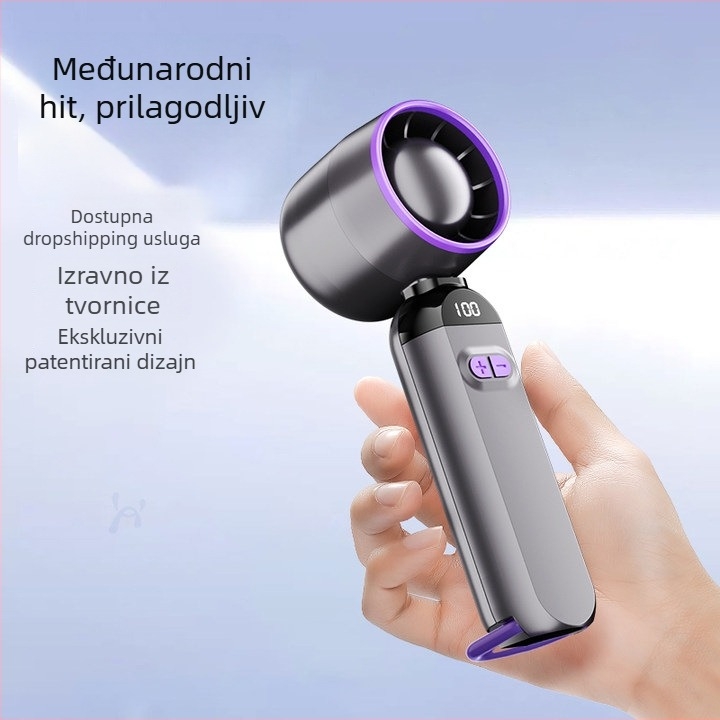 Mini USB bez lopatica, ručni stolni ventilator s ugrađenom baterijom 1200–2000 mAh, brushless motor, 3 brzine, 1–3 h trajanje