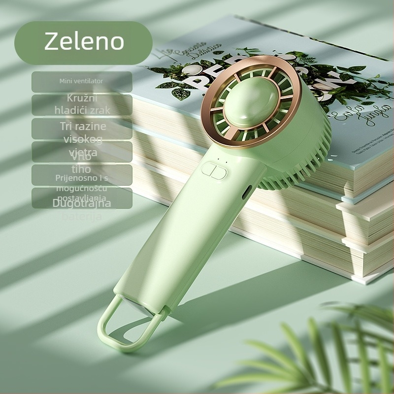 Mini USB bez lopatica, ručni stolni ventilator s ugrađenom baterijom 1200–2000 mAh, brushless motor, 3 brzine, 1–3 h trajanje