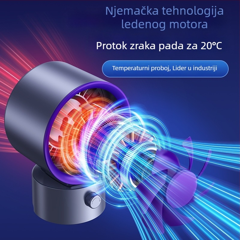 Stolni USB ventilator s digitalnim zaslonom i dodirnim upravljanjem, turbinski dizajn, ugrađena baterija, 3 brzine za dom, ured, studenti dom