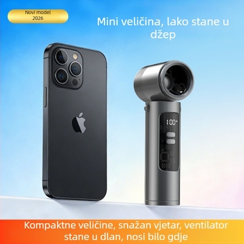 Prijenosni bezlopatni turbinski ventilator s kaišem za vrat, sklopni, 5 brzina, ugrađena baterija 2000–4000 mAh, buka 45–50 dB