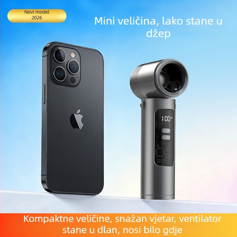 Prijenosni bezlopatni turbinski ventilator s kaišem za vrat, sklopni, 5 brzina, ugrađena baterija 2000–4000 mAh, buka 45–50 dB