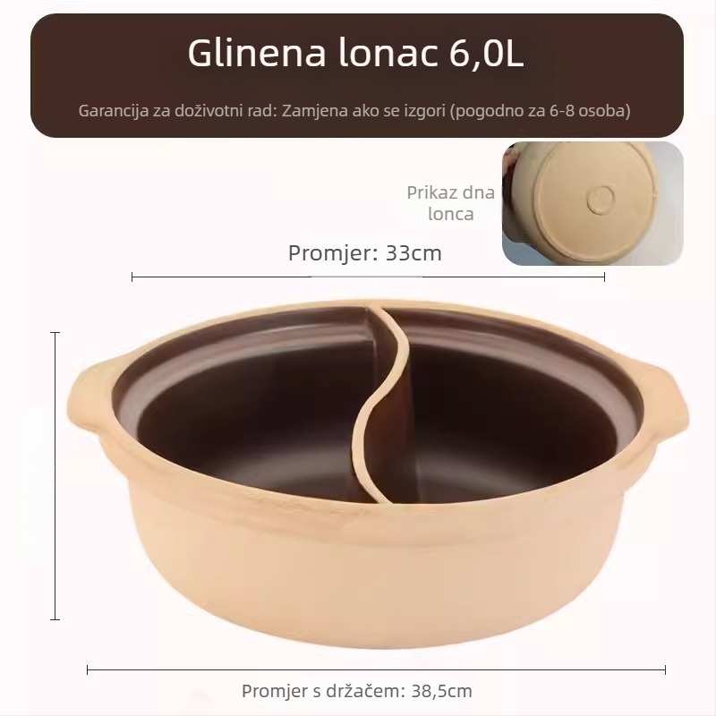 Mandarin Duck hot pot od neglazirane keramike, kapacitet 4.1–6 L, kompatibilan s plinskim štednjakom, model Ancient Flavor, nelepiv