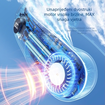 Ventilator bez lopatica oko vrata, USB punjenje, ugrađena baterija, digitalni zaslon, 4 brzine