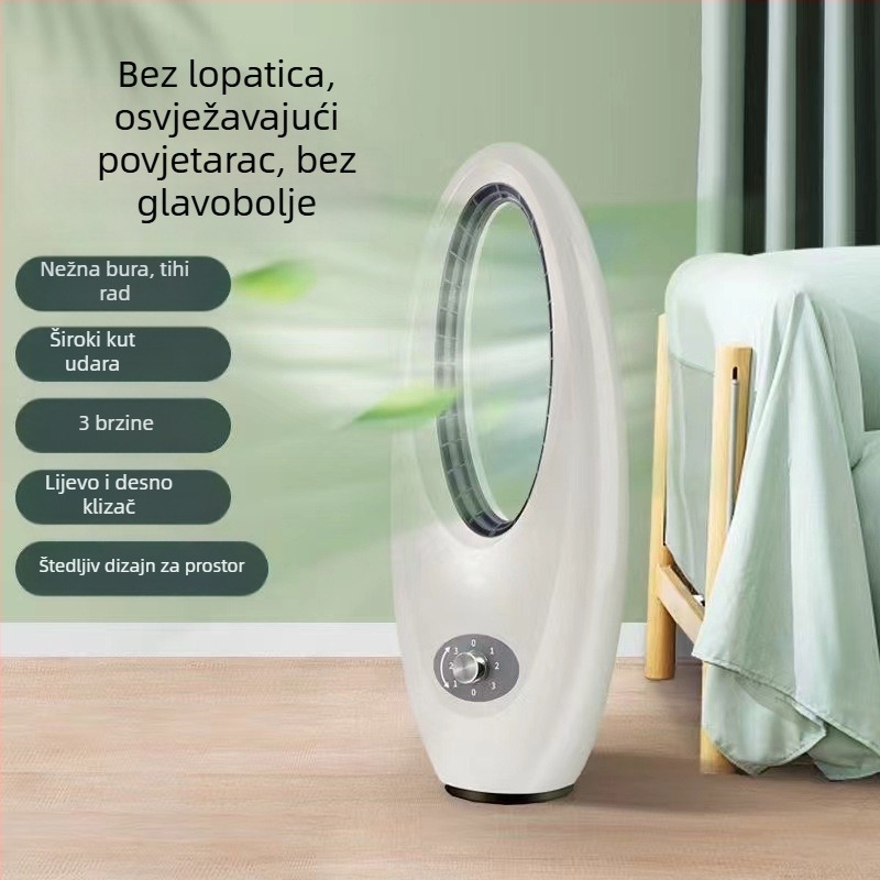 Ventilator bez lopatica, stolni za kućnu upotrebu, oscilira lijevo-desno, tih dizajn, 45W, 220V, 3 brzine prirodni vjetar